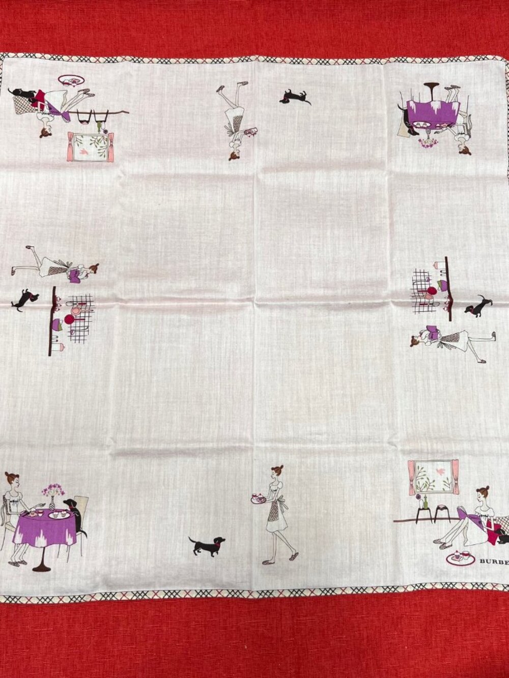 Burberrys Mini Scarf cotton 19.5" ligh pink beic=ge novacheck dogs and girl (87 - Picture 8 of 10